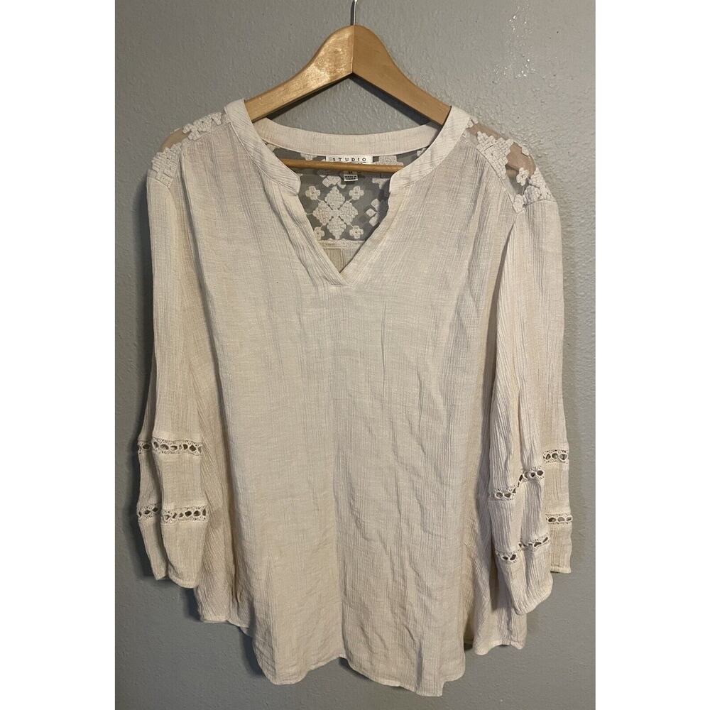 Vintage Studio JPR Womens Top Size 3X White Rayon Nylon Blend Embroidered Boho